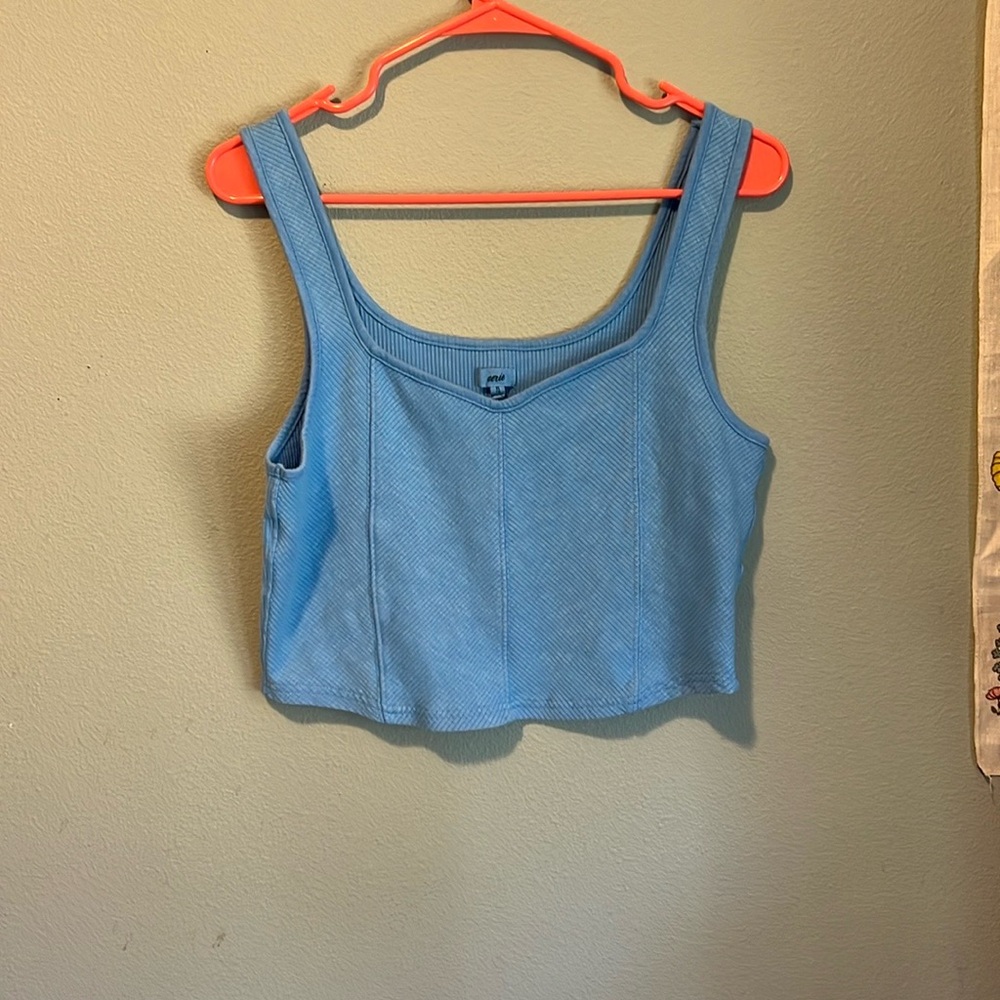 Aerie Ribbed Blue Fitted Crop Tank Top
